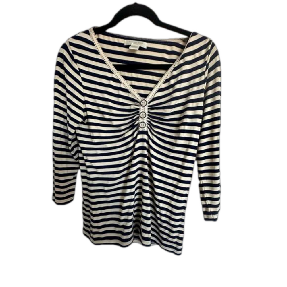 August Silk Navy and Cream Top | M